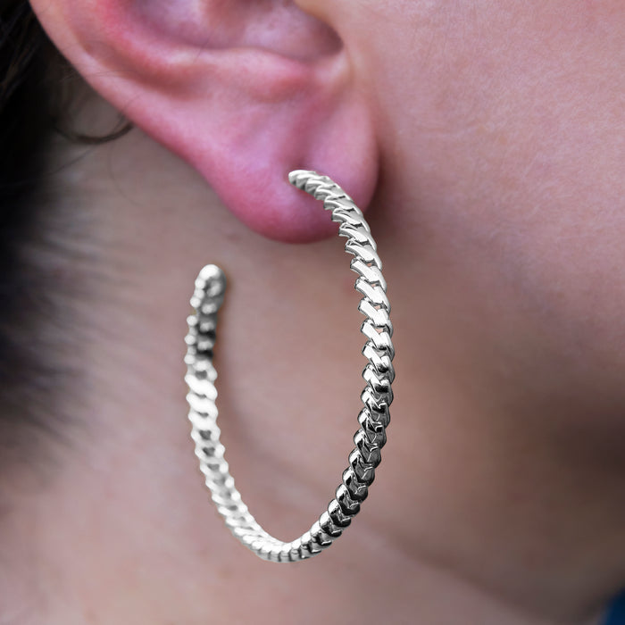 Micro Cuban Prong Hoop Earrings in White Gold- 6mm