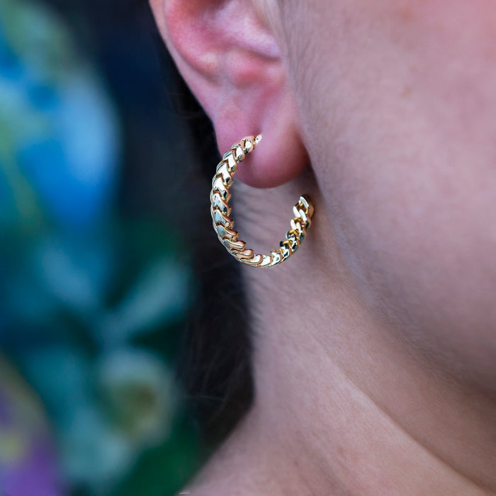 Micro Cuban Prong Hoop Earrings in Yellow Gold- 6mm