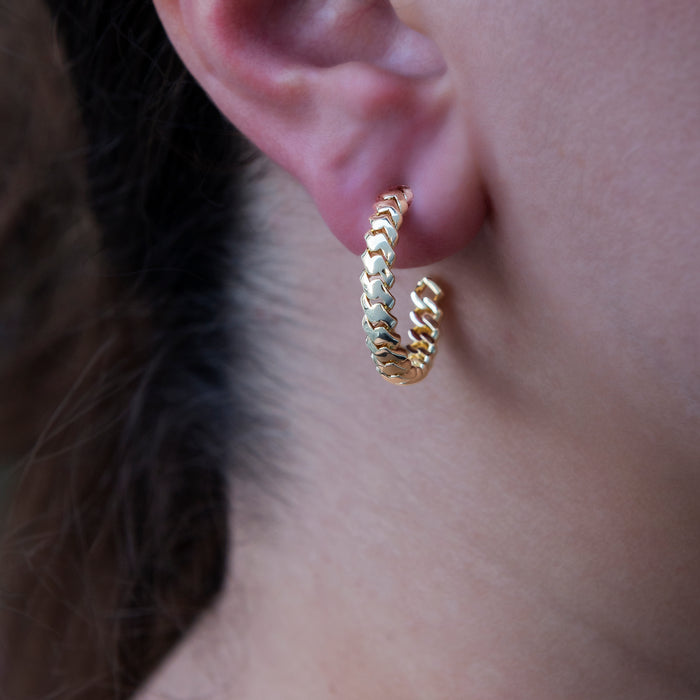 Micro Cuban Prong Hoop Earrings in Yellow Gold- 6mm