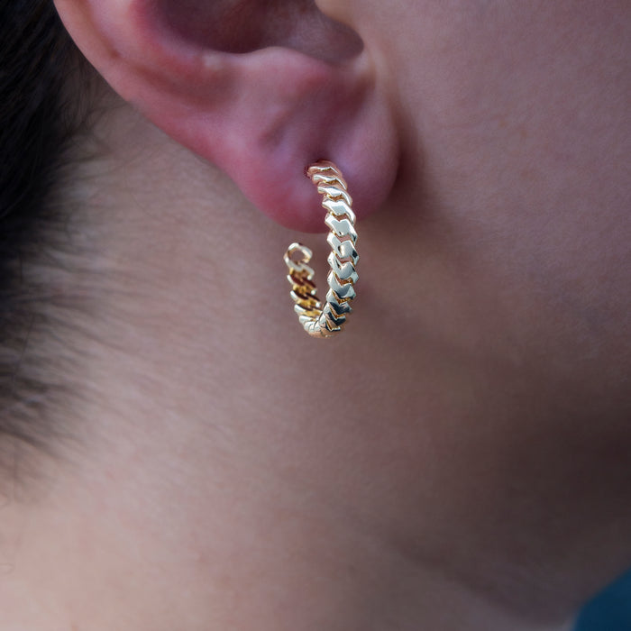 Micro Cuban Prong Hoop Earrings in Yellow Gold- 6mm