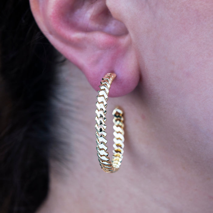 Micro Cuban Prong Hoop Earrings in Yellow Gold- 6mm