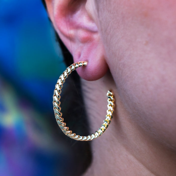 Micro Cuban Prong Hoop Earrings in Yellow Gold- 6mm