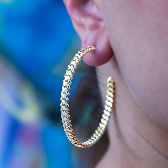 Micro Cuban Prong Hoop Earrings in Yellow Gold- 6mm