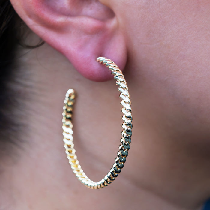 Micro Cuban Prong Hoop Earrings in Yellow Gold- 6mm