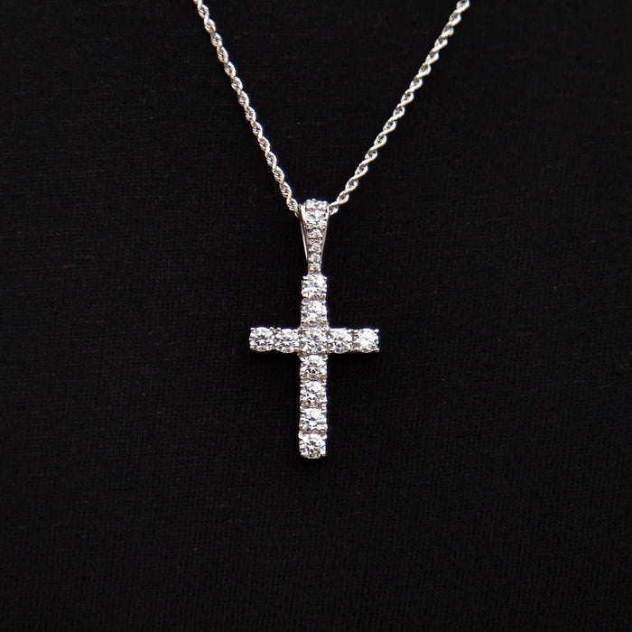 Micro Diamond Cross Pendant in White Gold