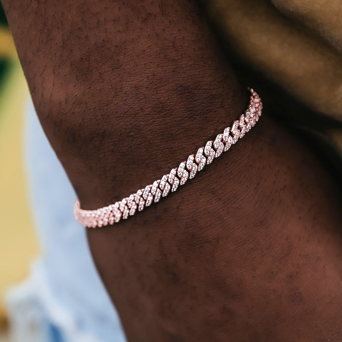 Micro Diamond Prong Cuban Bracelet in Rose Gold - 6mm