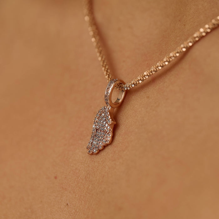 Micro Iced Angel Wing Pendant in Rose Gold