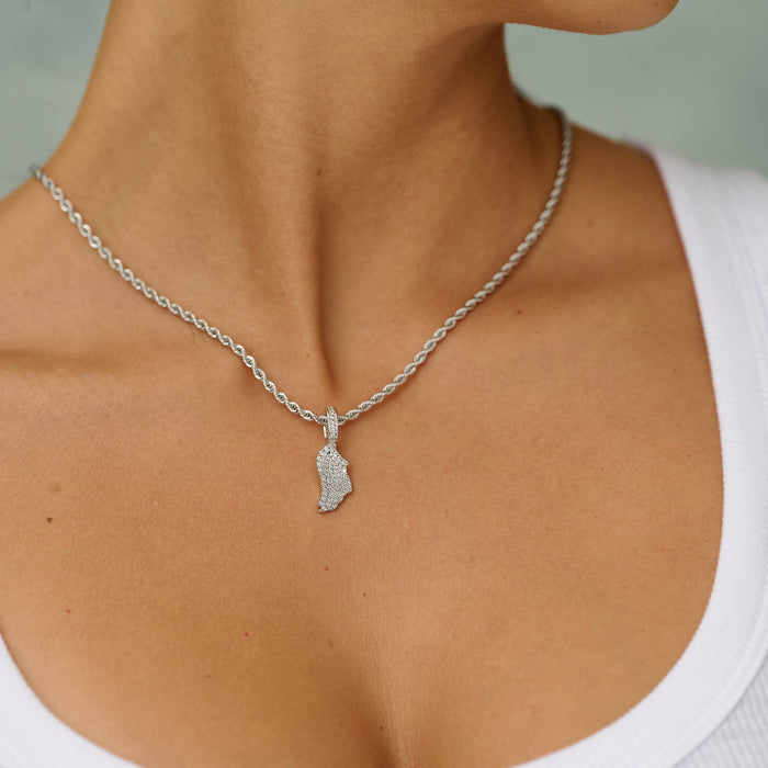 Micro Iced Angel Wing Pendant in White Gold