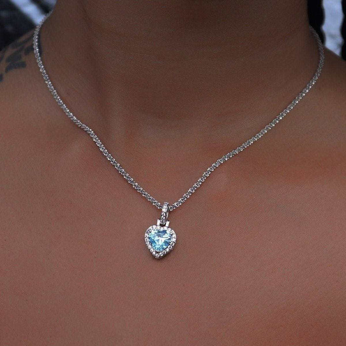 Iced Heart Pendant w/ Blue Stone - The GLD Shop