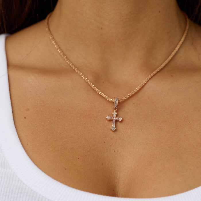 Micro Iced Celtic Cross Pendant in Rose Gold