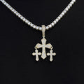 Micro Iced Triple Cross Pendant in Yellow Gold