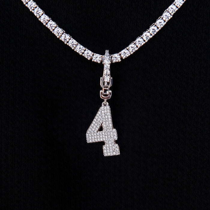 Micro Pave Number Clip On Pendants in White Gold