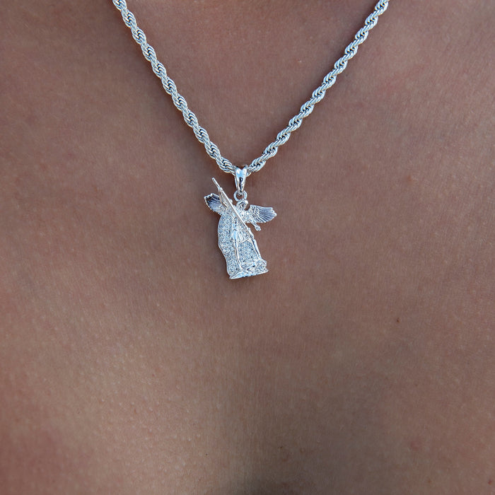 Micro Saint Michael Pendant in White Gold