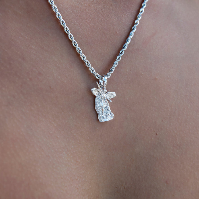 Micro Saint Michael Pendant in White Gold