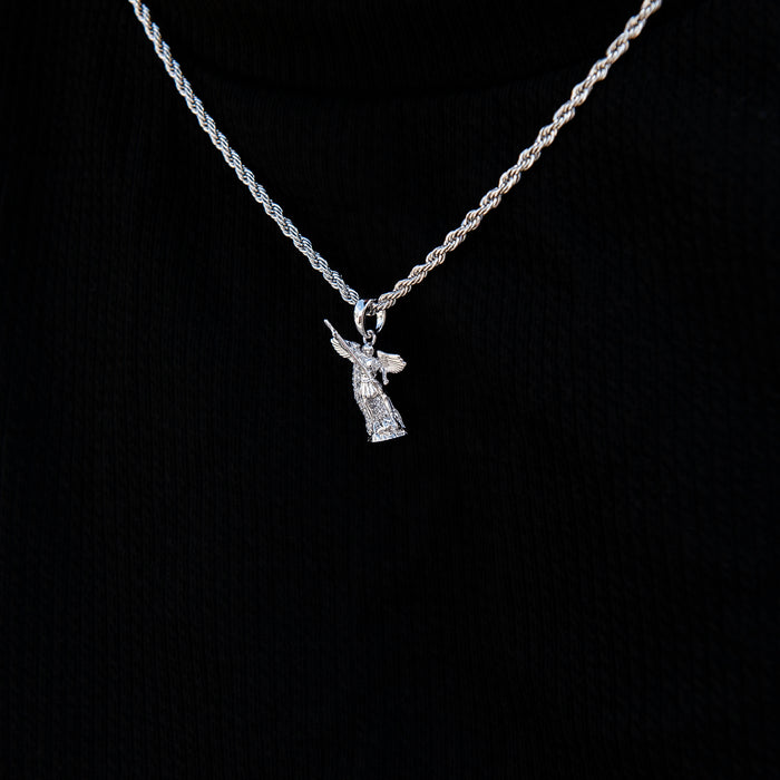 Micro Saint Michael Pendant in White Gold
