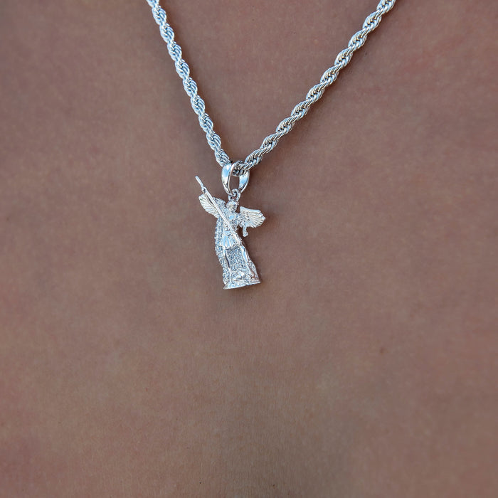 Micro Saint Michael Pendant in White Gold