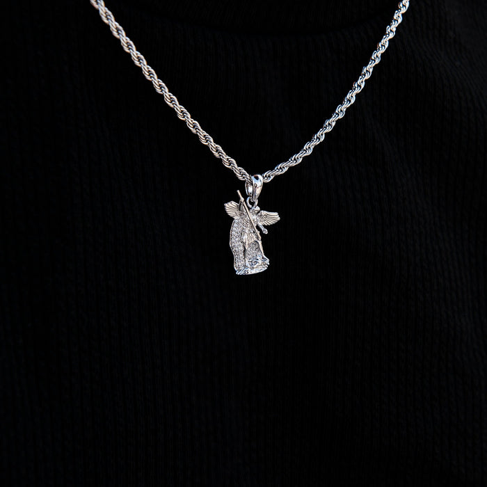 Micro Saint Michael Pendant in White Gold