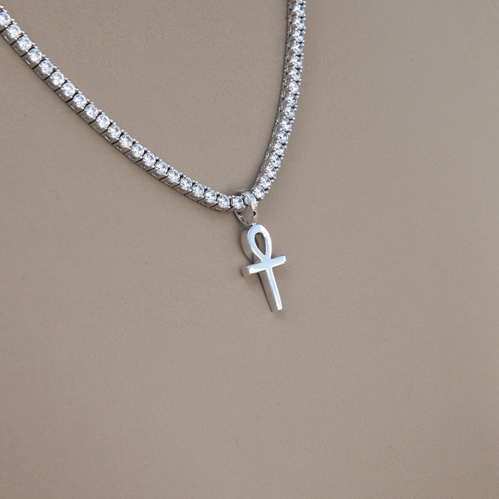 Micro Simple Ankh Cross Pendant in White Gold
