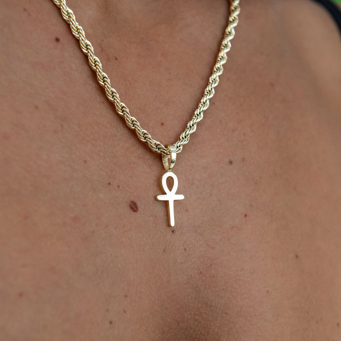 Micro Simple Ankh Cross Pendant in Yellow Gold