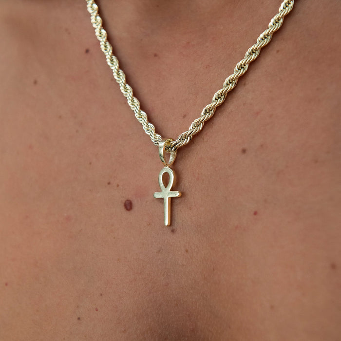 Micro Simple Ankh Cross Pendant in Yellow Gold