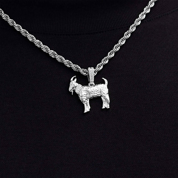 Micro Simple Goat Pendant in White Gold