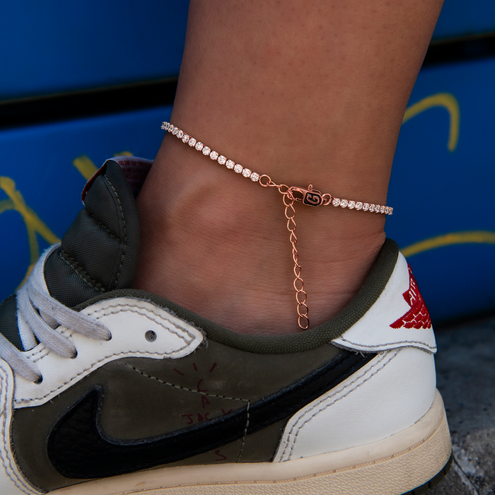 Micro Tennis Anklet in Rose Gold