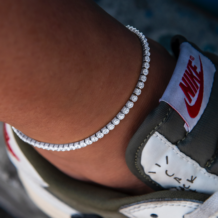 Micro Tennis Anklet in White Gold