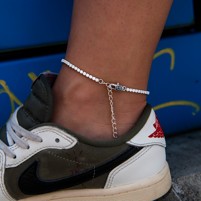 Micro Tennis Anklet in White Gold