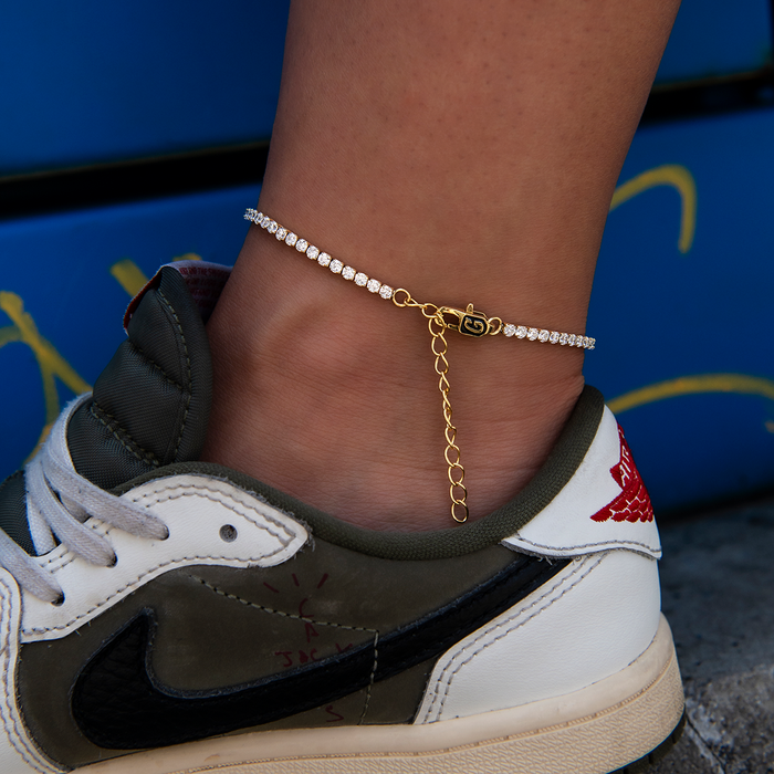 Micro Tennis Anklet in Yellow Gold