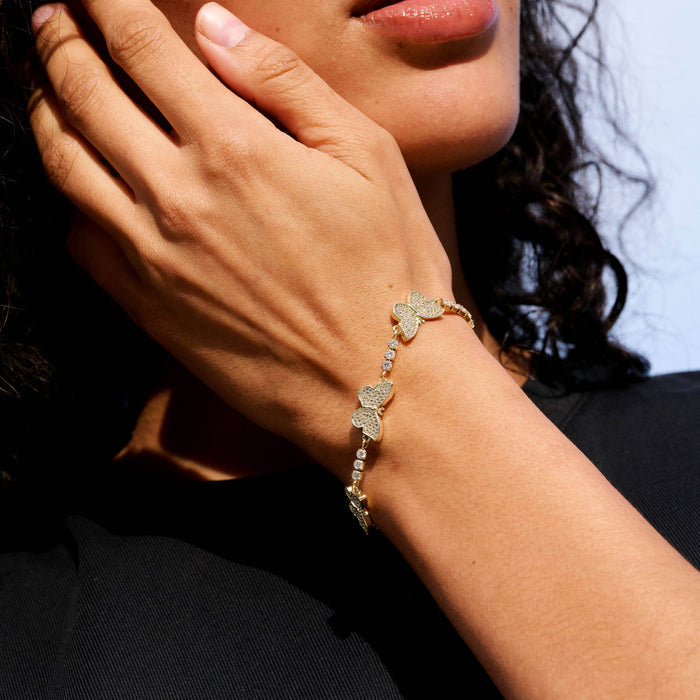 Micro Tennis Butterfly Bracelet in Yellow Gold