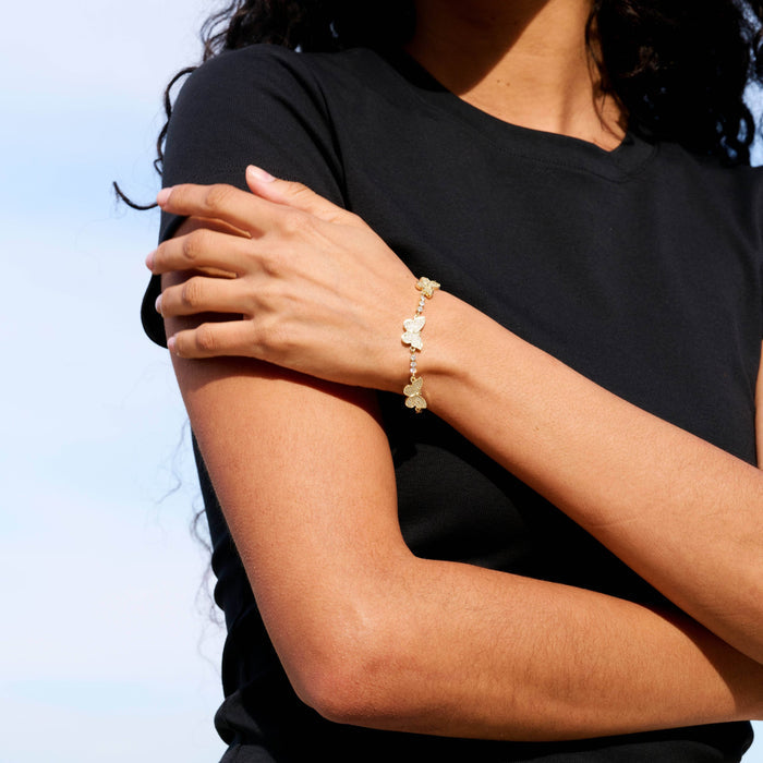 Micro Tennis Butterfly Bracelet in Yellow Gold