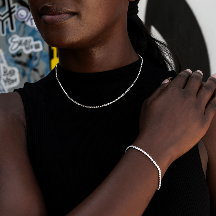 Micro Tennis Necklace in White Gold