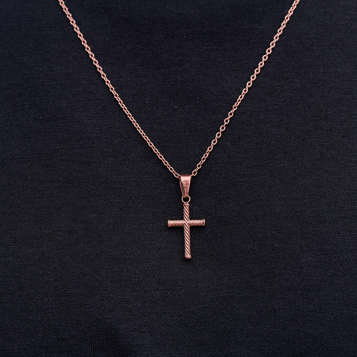 Micro Twisted Rope Cross Pendant in Rose Gold
