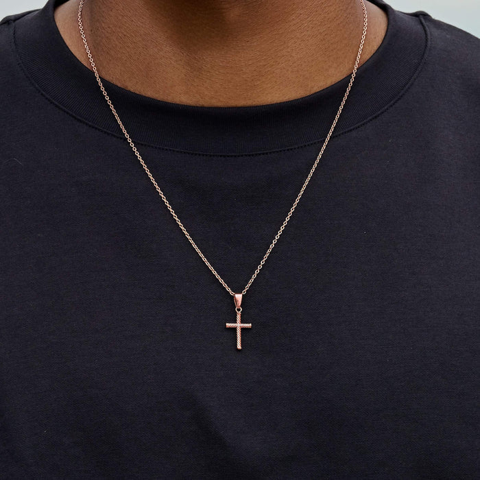 Micro Twisted Rope Cross Pendant in Rose Gold
