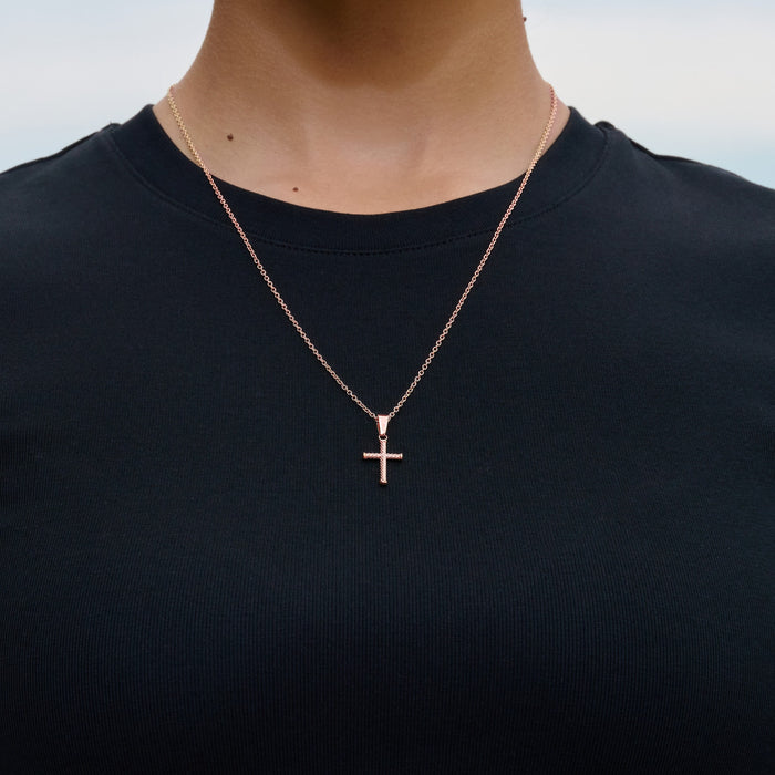 Micro Twisted Rope Cross Pendant in Rose Gold