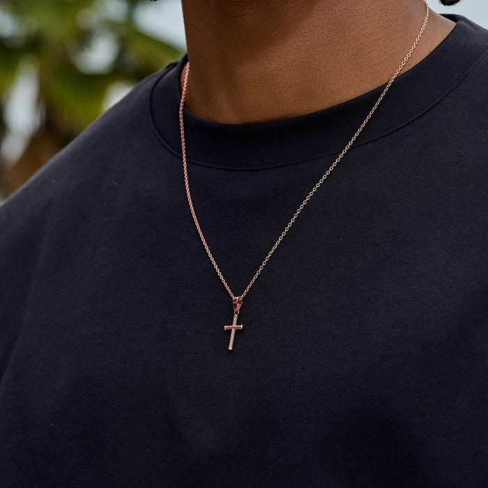 Micro Twisted Rope Cross Pendant in Rose Gold
