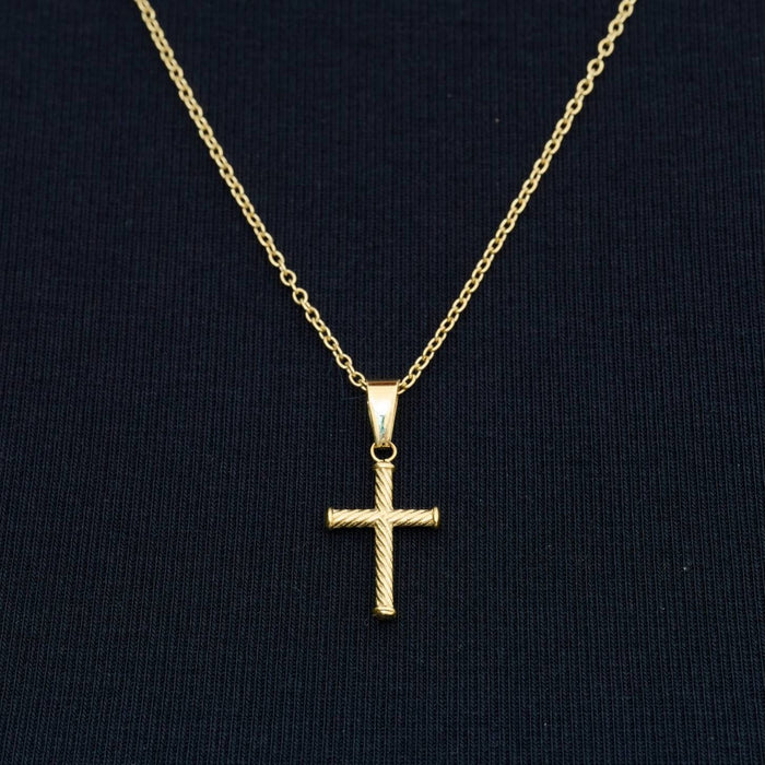 Micro Twisted Rope Cross Pendant in Yellow Gold