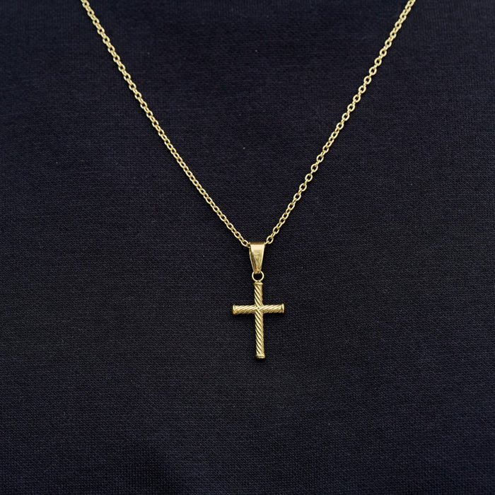 Micro Twisted Rope Cross Pendant in Yellow Gold