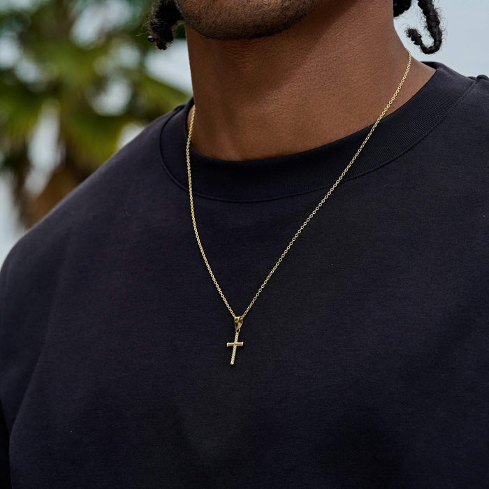 Micro Twisted Rope Cross Pendant in Yellow Gold