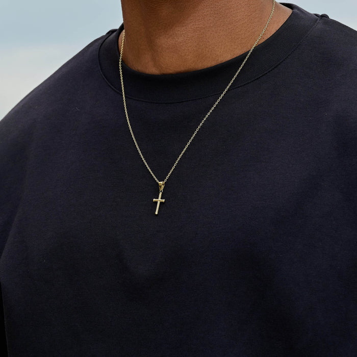 Micro Twisted Rope Cross Pendant in Yellow Gold