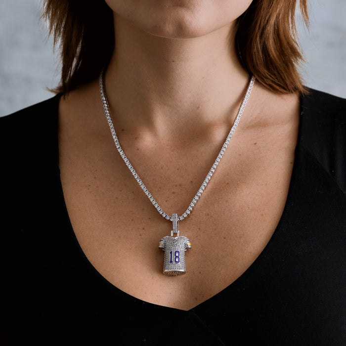 Minnesota Vikings Justin Jefferson Official NFL Jersey #18 Pendant in White Gold