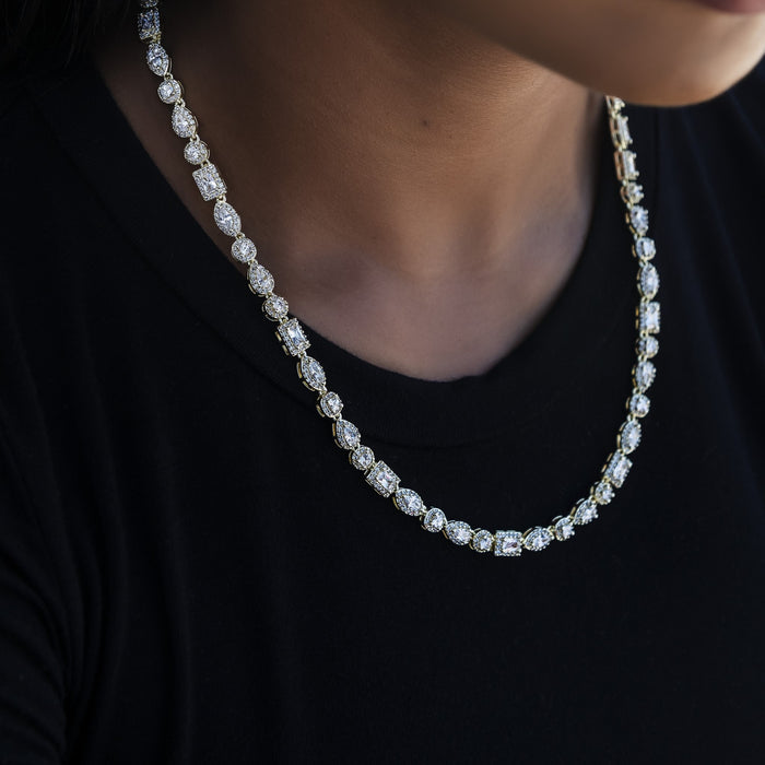 Mixed Diamond Pave Necklace in Yellow Gold