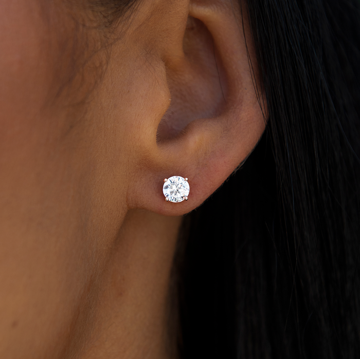 Moissanite Round Cut Diamond Stud Earrings in Rose Gold Vermeil - 5mm