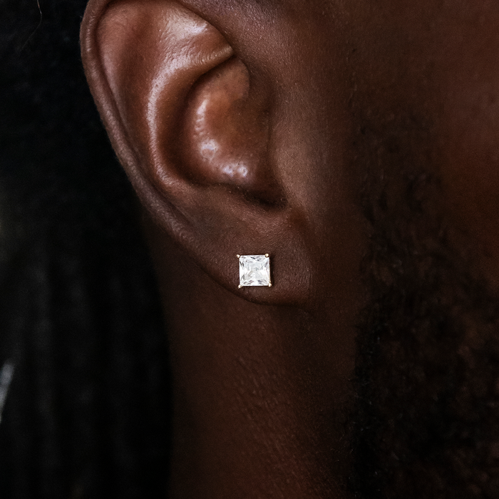 Moissanite Square Cut Diamond Stud Earring in Yellow Gold Vermeil - 5mm