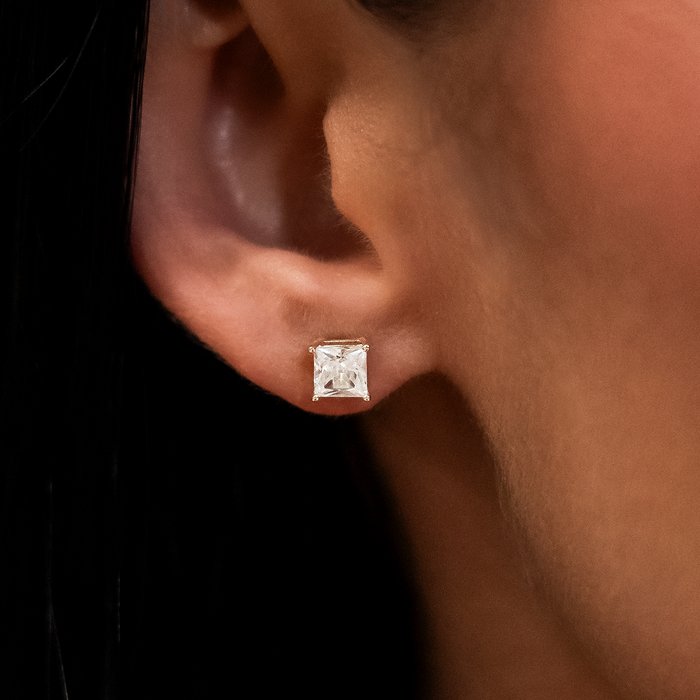 Moissanite Square Cut Diamond Stud Earring in Yellow Gold Vermeil - 5mm