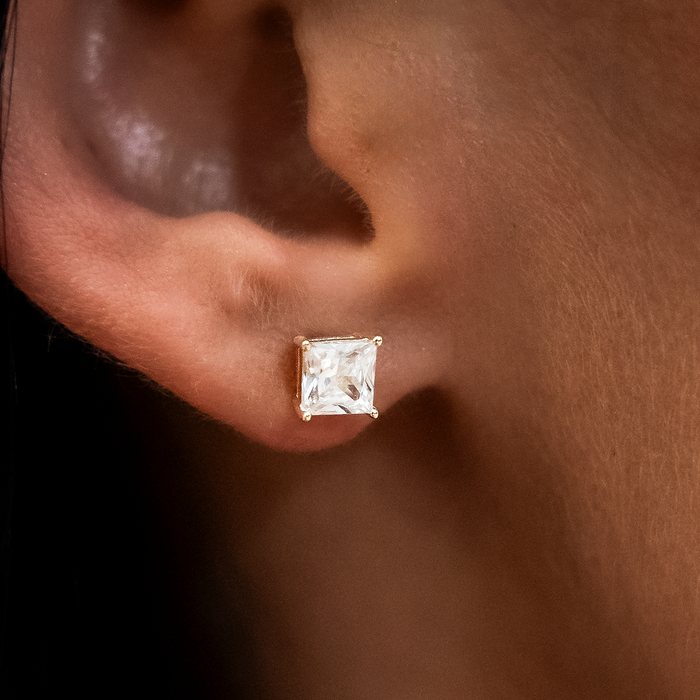 Moissanite Square Cut Diamond Stud Earring in Yellow Gold Vermeil - 5mm