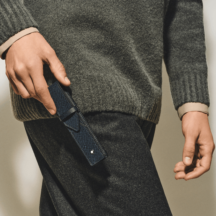 Montblanc Sartorial 1 Pen Pouch - Tweed Blue - Pen Boutique Ltd