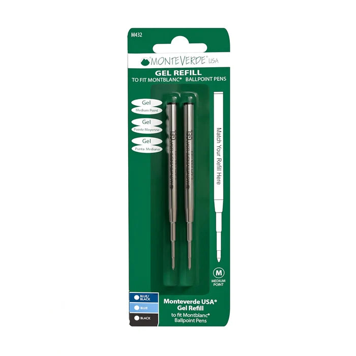 Monteverde Capless GEL Refill to fit most Rollerball Pen - Black - Medium Point (2/pack) - Blister Card - Pen Boutique Ltd