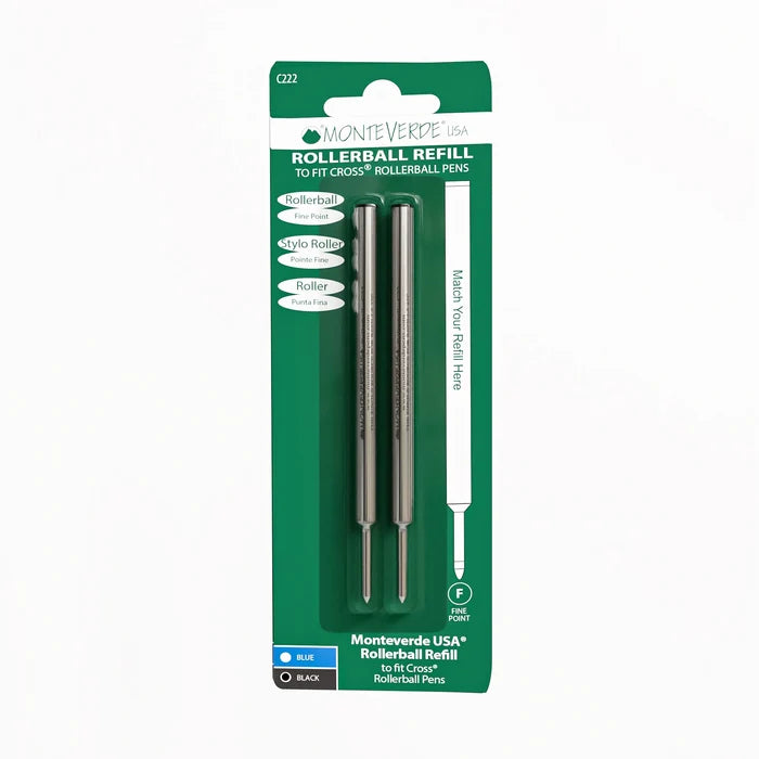 Monteverde Rollerbal Refill (to fit Cross) - Black - Fine point (2/pack) - Blister Card - Pen Boutique Ltd