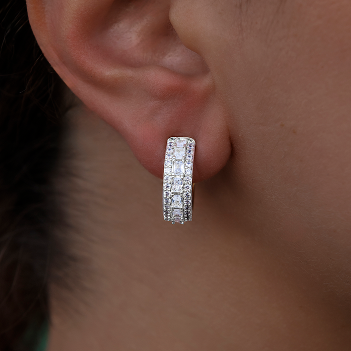 Multi-Layer Band Hoop Earrings in White Gold